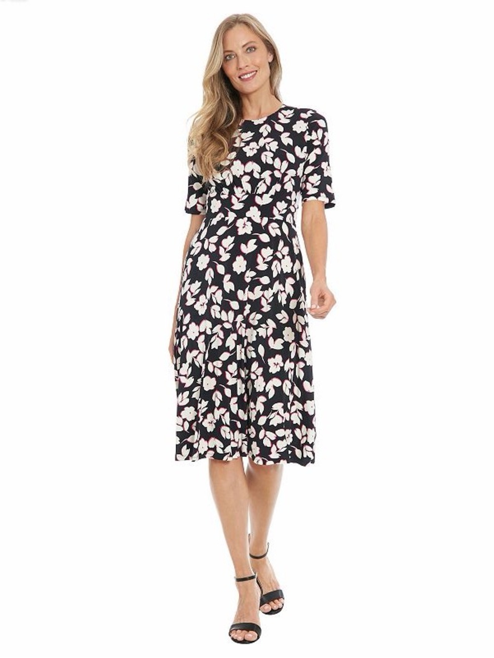 London Times Printed Midi A-Line Dress 4P